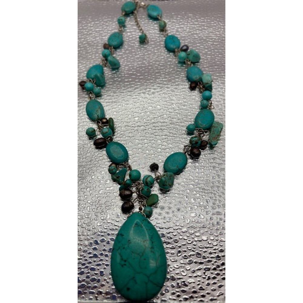 Turquoise Style Beaded Stone Necklace and Earring Set - Nickel and Lead Free - Picture 6 of 7